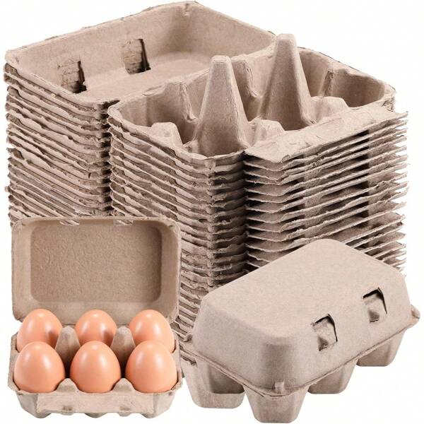 10 piezas de bandejas de huevos de pulpa de papel con 6 ranuras, bandejas de almacenamiento reutilizables que pueden sostener hasta 6 huevos, contenedor de estantería de cartón de papel para refrigerador