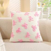 1 件可爱提花蝴蝶结图案柔软毛绒装饰枕套（仅枕套，无枕芯）