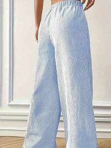 女士休闲条纹裤 - 编织涤纶，四季成人尺码，经典宽松款式 - 适合 25-40 岁 - 便携式旅行装，送给女性的完美礼物！ - 條紋 - 查看 6