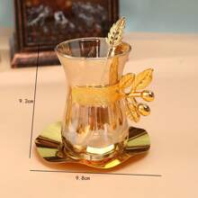 1 Set Of 6 Cups, 6 Saucers, 6 Spoons Gold Coffee Cup Set, Household Red Tea Green Tea Coffee Cups And Dessert Plates Glass Set, Suitable For Gatherings, Weddings, Daily Parties And Holidays Back To School