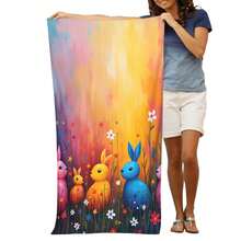 Colorful Easter Bunnies In Flower Field Super Soft And Cozy Lightweight Printed 75X150cm Large Bath Towel Quick Drying Absorbent Soft And Comfortable Ultra-Fine Fiber Beach Towel Summer, Holiday Bathroom Decor - Multicolor - View 9