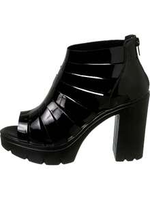 Gladiator Platform Heel Sandal Synthetic Or Patent Leather - Black Varnish - View 3
