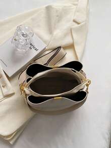 1 件女士优雅纯色宽肩带 PU 皮革手提包和单肩包 - 白色 - 查看 6