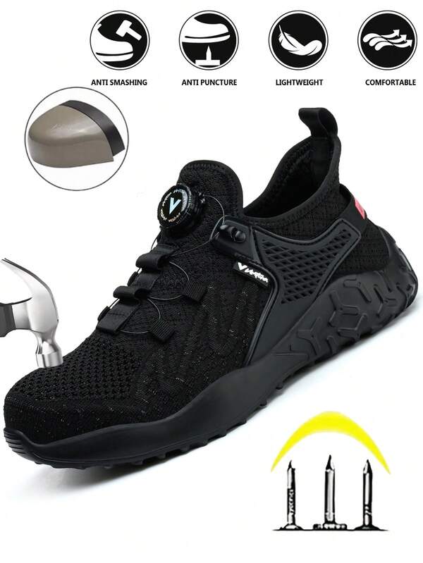 UMBURLLY 男士钢头鞋，防砸防刺透气，纽扣设计，适用于建筑行业、工厂车间