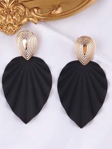 1 Pair Exaggerated Metallic Colorful Leaf Design Chic Earrings For Women - Blue - View 6