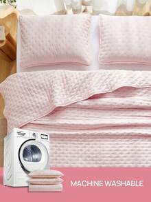 2/3件套超柔软微纤维超声波缝纫四季通用被套套装，经典优雅风格，舒适床上用品，轻盈如云，包含1个被套和2个枕套，浅粉色 - 淺粉色 - 查看 7