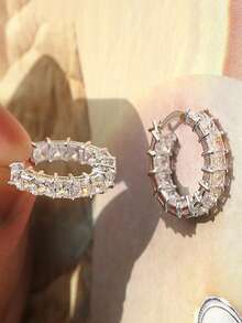 Winglove 1 Pair Exquisite 925 Sterling Silver Cubic Zirconia Earrings, Luxury Jewelry Gift For Women - Square Earrings - View 4