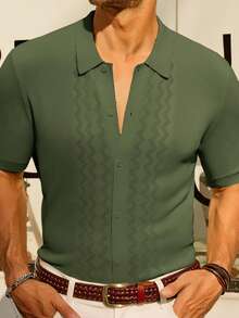 Summer Cool Beach Hawaiian Men's Casual And Fashionable Knitted Short-Sleeved Shirt - Green - View 2