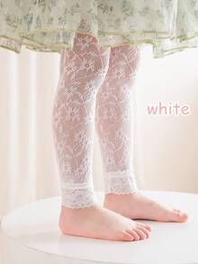 1 件装女婴可爱花朵蕾丝边贴身网眼连裤袜，春/夏