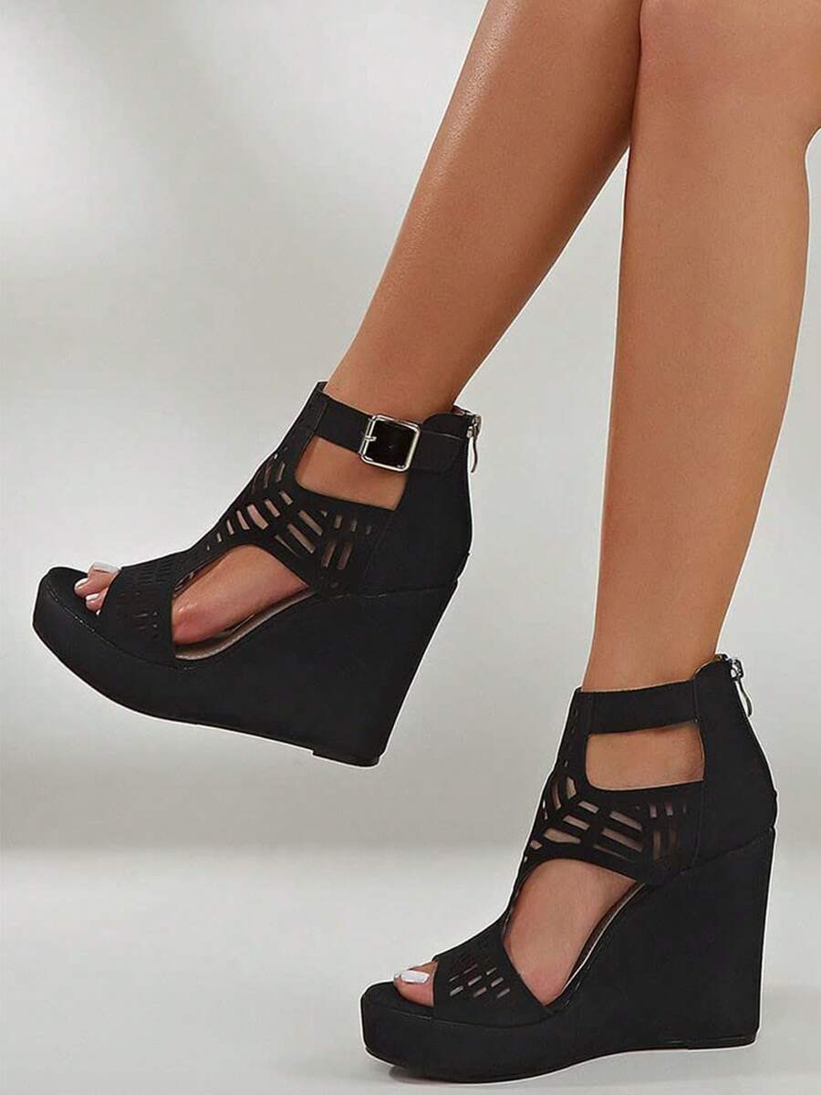 Women's Wedge Sandals Open Toe Ankle Strap Platform Wedge Heels Fashionable Women Wedge Sandals - màu đen - Xem 1