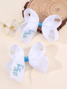 2 piezas Clips para el cabello con bordado floral lindo de 26 letras y lazo, accesorios para el cabello tipo pato para niñas, adecuados para decoración diaria - Multicolor - Ver 26