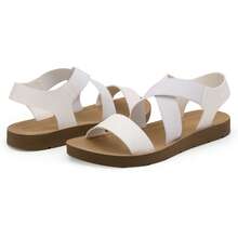 Women's Open Toe Elastic Ankle Strap Flat Summer Sandals - White - View 7