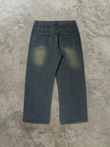 Y2K Vintage Style Men's Black Retro Washed Loose Wide Leg Baggy Jeans Straight Leg Loose Jeans, Perfect Gift For Husband, Boyfriend