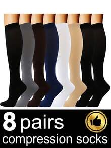 2/6/8/10 Pairs Unisex Compression Socks Women, Men Knee High Sports Compression Socks Low Pressure Socks Support For Running, Cycling, Hiking, Travel Socks, Fall - Multicolor - View 9
