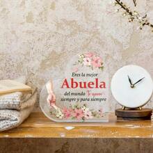 Putuo Decor 1pc Spanish Heart Shaped Acrylic Sign Table Decor, Desktop Decoration For Home Farmhouse Living Room, Gift For Grandmother