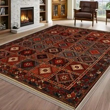 Local Rug, Retro Geometric Pattern Style Rug With Backing, Machine Washable Rug, Dot-Plastic Backed, Room Rug, Bedroom, Home Office, Kids' Room, Playroom, Kitchen, Dining Room Mother's Day Home Bathroom Decor