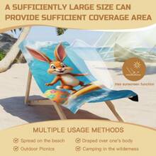 Easter Bunny Surfing With Egg On Wave Super Soft And Cozy Lightweight Printed 75X150cm Large Bath Towel, Quick Drying, Absorbent, Soft And Comfortable, Ultra-Fine Fiber Beach Towel