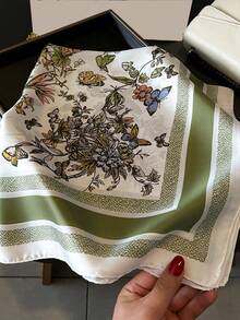 A Lady Printed Spring And Summer Scarf Scarf Color Combination Senior Sense Neck Thin Daily - Green - View 3