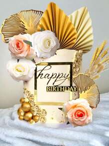 26 Stück Boho Champagner Rose Tortendeko Kugeln, Tortendekoration mit goldenen Palmblättern, boheimische weiß-goldene Tortenkugeln, Bohème Party Zubehör für Bohème Hochzeit, Taufe, Geburtstagsfest, Muttertag (Bohème), Weihnachten