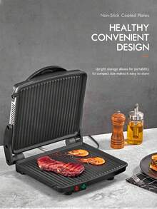 Yabano Panini Press Grill, Gourmet Sandwich Maker Non-Stick Coated Plates 11" X 9.8", Opens 180 Degrees To Fit Any Type Or Size Of Food, Stainless Steel Surface And Removable Drip Tray, 4 Slice - 美規A型插(110-127V) - 查看 6