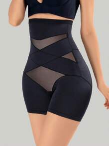 Women High-Waist Mesh Splicing Sculpting Panties With Tummy Control, Butt Lifting, Waist Cinching And Anti-Glare Properties (Suitable For Postpartum Recovery And Preventing Slipping)