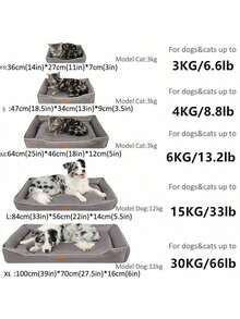 1 件宠物床，适用于狗和猫的宠物垫，适合所有季节，包括秋冬季，采用牛津布制成，耐咬，防滑圆点底部，防潮，睡眠舒适，适合小型、中型和大型犬（图片中标注了详细尺寸） - 彩色 - 查看 3