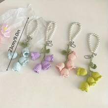 Creative Cute Girl Pearl Chain Yarn Crochet Orchid Flower Keychain Bag Decoration Buckle - Hoa linh lan - Trắng - Xem 6