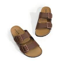 Womens Slide Sandals Cork Footbed Open Toe Adjustable Flat Sandals Comfort Slip On Slippers For Summer - Brown - View 5
