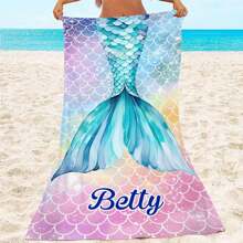 1pc Personalized Mermaid Text Beach Towel, Strong Water Absorption, Suitable For Swimming Pool, Camping, Extremely Comfortable Bathroom Decor SummerTravel Essentials Travel Accessories Beach Essentials