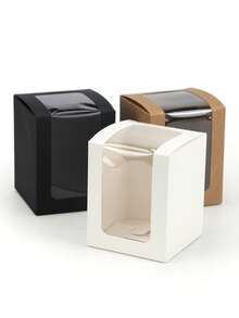 10 个，8x8x10 厘米，白色/棕色/黑色透明窗口纸盒，适用于糖果、饼干、巧克力、酒杯、蜡烛、婚礼新娘派对回礼、礼品盒 - 8x8x10cm/10pcs - 查看 1