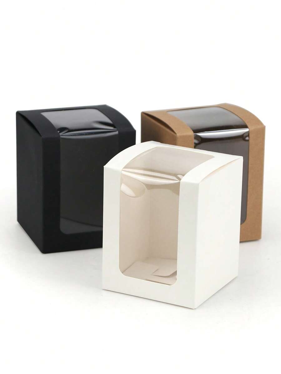 10 个，8x8x10 厘米，白色/棕色/黑色透明窗口纸盒，适用于糖果、饼干、巧克力、酒杯、蜡烛、婚礼新娘派对回礼、礼品盒 - 8x8x10cm/10pcs - 查看 1