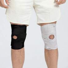 1 Pc- Adjustable Compression Knee Brace With Side Stabilizers For Meniscus, Bidirectional Cross Winding Straps, Breathable, Open Knee Compression Sleeve For Working Out Running, Knee Support For Men & Women (A Single One, Not A Pair/ Grey/ Black) Gym Accessories Knee Support Sports Knee Pads Gym Knee Pads