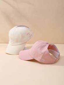 Women's Baseball Cap With Heart Embroidery, Ponytail Hole, Half-Dome Crown, Versatile Sun Hat For Summer - Multicolor - View 1