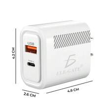 Cargador de Pared USB 2 en 1 para Tipo C y USB de Alta Velocidad Con calidad Quick Charge ELE-GATE - Blanco - Ver 2
