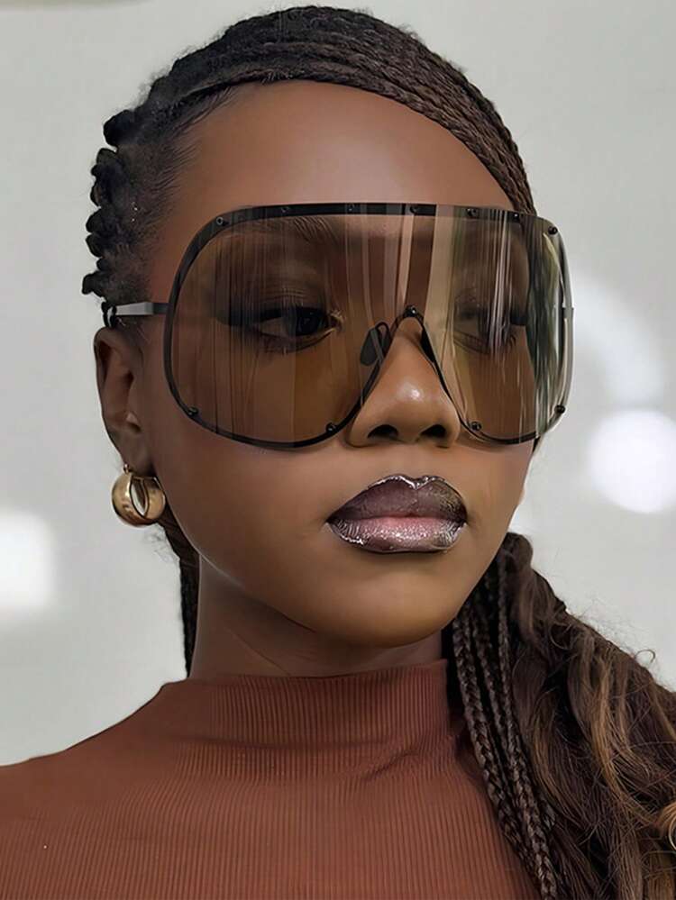 1 Cặp kính thời trang kim loại nguyên khối cỡ cực lớn, gọng màu nâu, kiểu dáng cổ điển cao cấp, có thể tùy chỉnh, phù hợp cho cả nam và nữ, lý tưởng cho đeo hàng ngày, chụp ảnh đường phố, kỳ nghỉ, du lịch, bãi biển mùa hè, các hoạt động ngoài trời và các chuyến đi. - Màu nâu - Xem 3