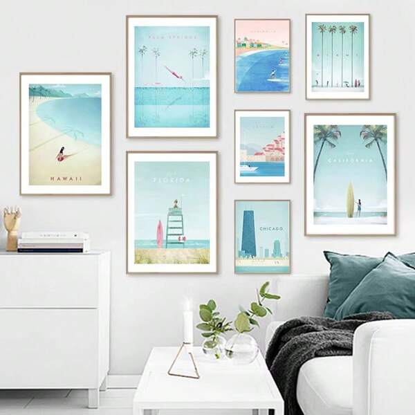 1pc/3PCS Wall Arts Posters Frameless/Framed Modern Minimalist Retro Australia Croatia Palm Springs Travel Poster Wall Art Canvas Painting Print Wall Picture Living Room Decor