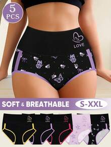 MEIYATING 5pcs/Pack Women Mid-Waist Fashionable Contrast Color Triangle Panties, Comfortable Fit - Multicolor - View 2