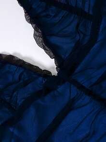 女士性感情人节露背吊带V领网纱褶皱中长连衣裙，适合演唱会、锐舞派对、音乐节、毕业典礼等场合，圣诞节 - 寶藍色 - 查看 9