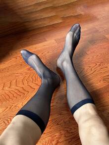 1 Pair Sexy Men's Ultra Thin Transparent Silky Socks, Colorful Breathable Scrunch Socks For Men, Reinforced And High Elasticity Design, Comfortable Men's Business And Formal Dress Stockings Accessories, Crew Socks, For Men's Gift, Daily Wear, Outdoor Use, Dating Wear, Cosplay, Travel Vacation, Fit For Most Body Shape - Multicolor - View 4