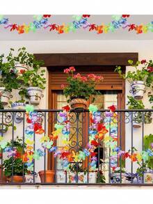 39.68 英尺夏威夷花环丝带横幅、夏威夷派对装饰、摄影背景、彩色花环、派对桌面中心装饰、花艺设计、适合生日、庆祝、节日、夏季门廊装饰、DIY 花环 - 彩色 - 查看 2