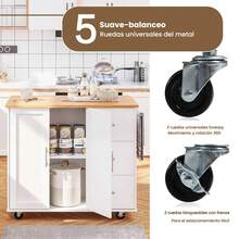 Alacenas De Cocina Con Ruedas Y 3 Cajones Mesa Plegable Isla - Blanco - Ver 5
