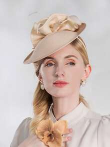 HIMESPORT 2026年新娘花朵装饰礼帽 - 草编德比茶会女士发饰，教堂婚礼鸡尾酒会羽毛头饰 - A - 查看 6