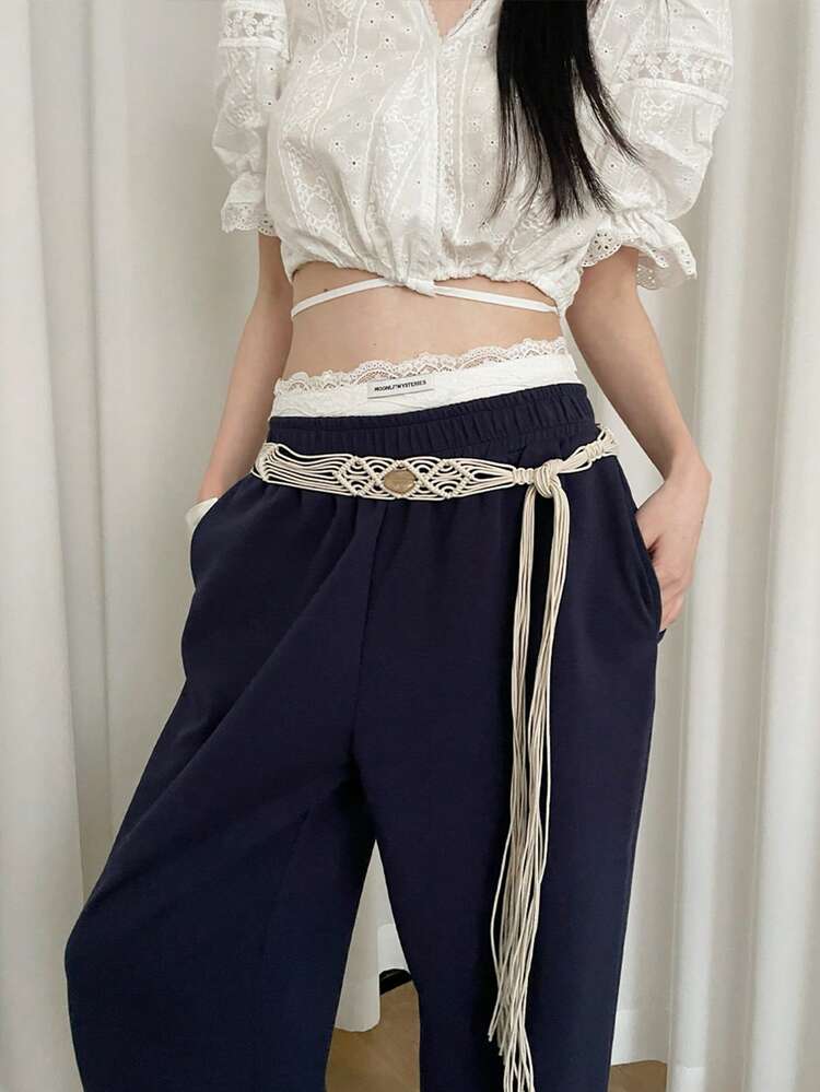 1 件米色女式手工串珠腰绳，涤纶材质 - 米色 - 查看 1