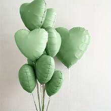 10pcs 18 Inch Olive Green Heart-Shaped Balloons (Ribbon Not Included) - Self-Sealing Foil Metallic Finish, Suitable For Birthday, Anniversary, Graduation Party Decoration, Birthday Balloons, Summer Beach Party Decoration - Olive Green - View 1