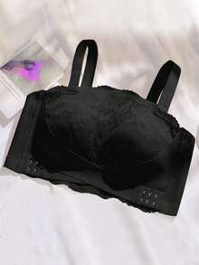 Women's Front Closure Bra Wireless Lace Comfortable Padded Seamless Anti-Slip Push Up Full Coverage Breathable, Black - Black - View 3