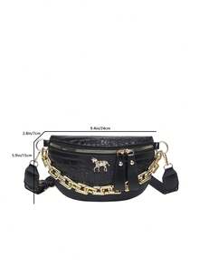 限时折扣！时尚可爱马匹鳄鱼纹女士腰包/胸包 - 黑色 - 查看 4