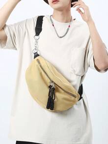 Fashion Fabric Chain Tassel Crossbody Bag, Dumpling Shaped Casual Sports Bag, Couple Shoulder Bag Belts