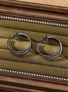 1 Par de Brincos de Pressão Elegantes e Minimalistas com Formato de C em Camadas Torcidas de Metal, Adequado para Uso Diário e Festas