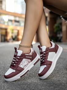 Women's Fashion Contrast Color Splicing Lace Up Casual Low-Top Sneakers, Comfy Versatile Casual Shoes For Daily, Campus, Running