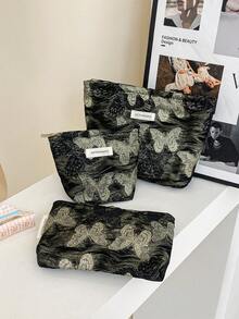 1Pc/Set Golden Butterfly Multifunctional Cosmetic Storage Handbag ,Wallet Pouch Portable Cosmetics Brush Storage Clutch With Zipper Closure For Lipstick, Brush, Skincare, Mobile Phone, Coin, Hailclips Small Items, For Home, Travel, Vacation And School Use, Wedding Bridesmaid Gifts,Mom Gifts,Birthday Gifts,Gifts For Friends And Teachers - Multicolor - View 2